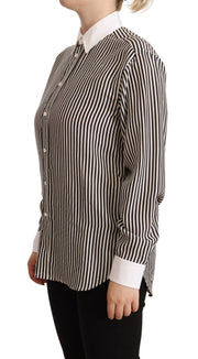 Polo Ralph Lauren Black White Striped Long Sleeves Collared Top