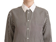 Polo Ralph Lauren Black White Striped Long Sleeves Collared Top
