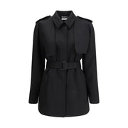The Row Black Fleece Wool Trench Coat