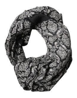 Dolce & Gabbana Black White Damask Patterned Lace Men Scarf