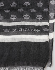 Dolce & Gabbana Black Crown Cashmere Neck Wrap Shawl Scarf
