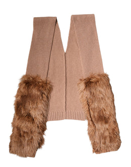 Dolce & Gabbana Brown Cashmere Knitted Fur Shawl Scarf