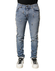 Dolce & Gabbana Blue Embellished Cotton Skinny Denim Jeans