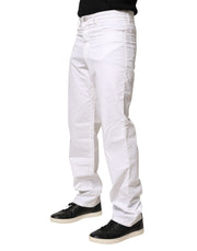 Fred Perry White Cotton Mid Waist Straight Men Denim Jeans