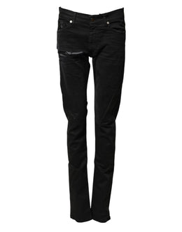 Karl Lagerfeld Black Tattered Men Skinny Denim Trouser Jeans