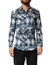 Dolce & Gabbana Blue MARTINI Long Sleeves Casual Logo Shirt