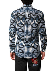 Dolce & Gabbana Blue MARTINI Long Sleeves Casual Logo Shirt