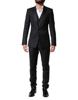Dolce & Gabbana Black Wool Single Breasted 3 Piece Men Suit
