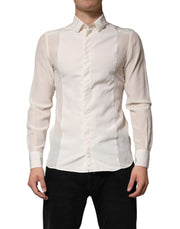 Dolce & Gabbana Off White Silk Men GOLD Dress Formal Shirt