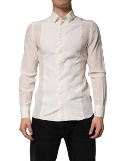 Dolce & Gabbana Off White Silk Men GOLD Dress Formal Shirt