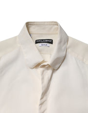 Dolce & Gabbana Off White Silk Men GOLD Dress Formal Shirt