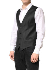 Dolce & Gabbana Black Stripes Wool Dress Men Waistcoat Vest