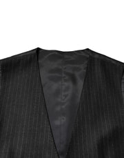 Dolce & Gabbana Black Stripes Wool Dress Men Waistcoat Vest