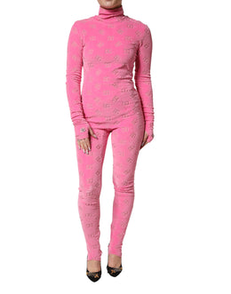 Dolce & Gabbana Pink Logo Monogram Long Sleeve Jumpsuit  Dress