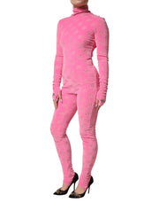 Dolce & Gabbana Pink Logo Monogram Long Sleeve Jumpsuit  Dress