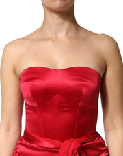 Dolce & Gabbana Red Silk Strapless Sheath Long Gown Dress