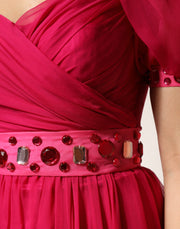 Dolce & Gabbana Pink Silk Embellished A-line Midi Dress