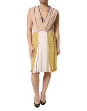 FILOS Multicolor Silk Deep V-neck Sleeveless Knee Length Dress