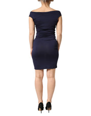 Roccobarocco Blue Viscose Embellished Off Shoulder Mini Dress