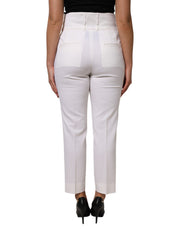 Dolce & Gabbana White Wool High Waist Tapered Trouser Pants
