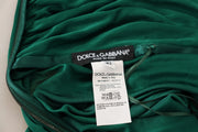 Dolce & Gabbana Dark Green High Waist Midi Skirt Pencil Cut Pleated
