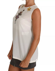 Dolce & Gabbana White Embellished Crystal Sequin Fairy  Top