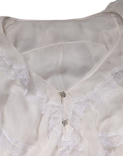 Dolce & Gabbana White Ruffles Lace Long Sleeve Blouse Top