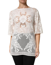 Dolce & Gabbana White Embroidery Lace Cotton Blouse Top