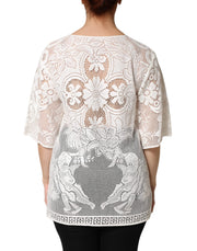 Dolce & Gabbana White Embroidery Lace Cotton Blouse Top