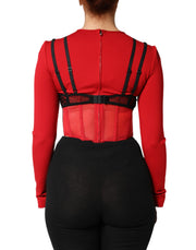 Dolce & Gabbana Red Black Nylon Bralette-Style Cropped Top