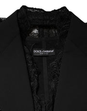 Dolce & Gabbana Black Lace V-neck Slit Hem Gathered Waist Vest Jacket