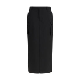 Rick Owens Black Fleece Wool Midi Skirt