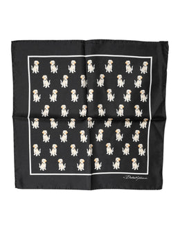 Dolce & Gabbana Black Dog Print Square Handkerchief Scarf
