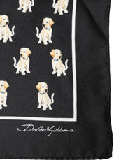 Dolce & Gabbana Black Dog Print Square Handkerchief Scarf