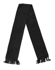 Dolce & Gabbana Black Logo Silk Fringes Neck Foulard Scarf