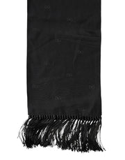 Dolce & Gabbana Black Logo Silk Fringes Neck Foulard Scarf