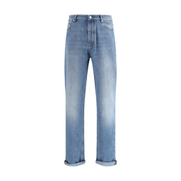 Brunello Cucinelli Light Blue Cotton Straight-Leg Jeans