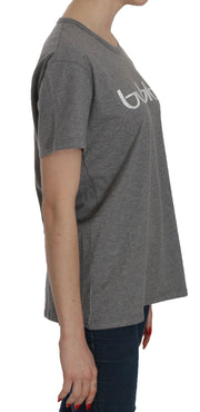 BYBLOS Cotton Grey Short Sleeve Round Neck Top T-shirt Blouse
