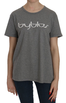 BYBLOS Cotton Grey Short Sleeve Round Neck Top T-shirt Blouse
