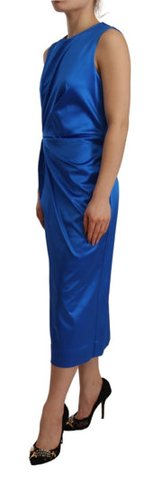 Parosh Acetate Royal Blue Roundneck Sleeveless Sheath Midi Dress