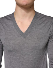 Dolce & Gabbana Gray Cashmere V-Neck Men Pullover Sweater