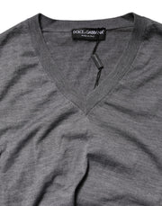 Dolce & Gabbana Gray Cashmere V-Neck Men Pullover Sweater