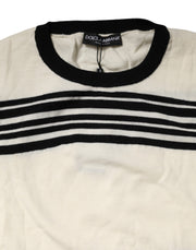 Dolce & Gabbana Black White Stripe CrewNeck Pullover Sweater