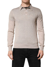 Dolce & Gabbana Beige Cashmere Collared PoloPullover  Sweater