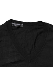 Dolce & Gabbana Black Cashmere V-Neck Men Pullover Sweater