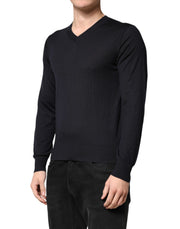 Dolce & Gabbana Black Cashmere V-Neck Men Pullover Sweater