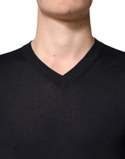 Dolce & Gabbana Black Cashmere V-Neck Men Pullover Sweater