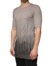 Laneus Gray Two Tone Cotton Round Neck Short Sleeves T-shirt