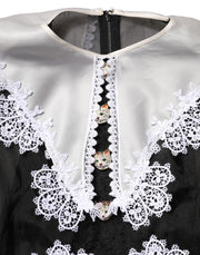 Dolce & Gabbana Black White Silk Macrame Lace Midi Dress