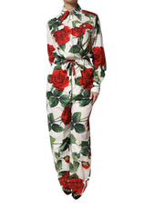 Dolce & Gabbana White Floral Print Cotton Jumpsuit Dress